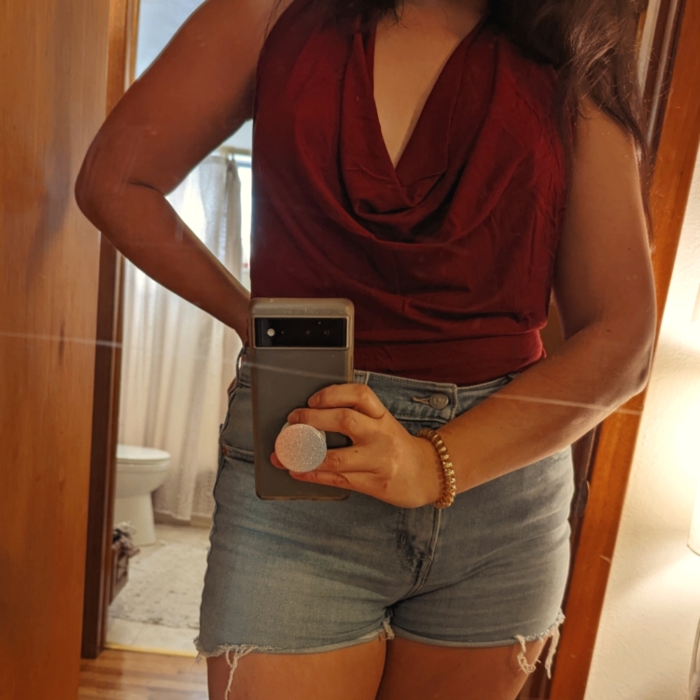 Umba deep garnet red cowl neck backless top